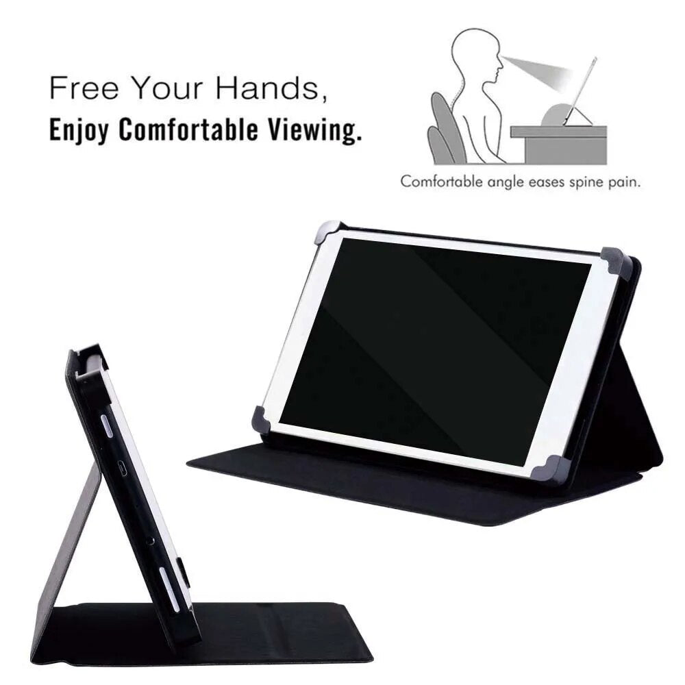 Deksel til Alcatel 1T 7 10/3T 8 10/A3 10 Cover Case for 7 Inch/8 Inch/10 Inch Leather Flip Pure Black Protective Shell+pen