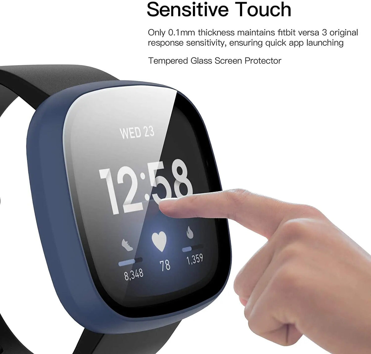 Deksel til Fitbit Sense og Versa 3 hard PC med HD glass