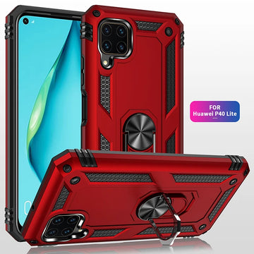 Deksel til Huawei P40 Lite Armor Shockproof Case for Huawei P 40 Lite Military Protective Ring Holder Magnet Case Cover