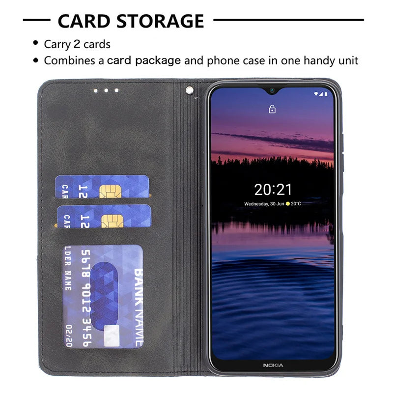 Deksel til Nokia 5.4 3.4 2.4 1.4 C1 Plus 1.3 5.3 2.2 6.2 7.2 2.2 3.2 4.2 lommeboketui i skinn med stativ