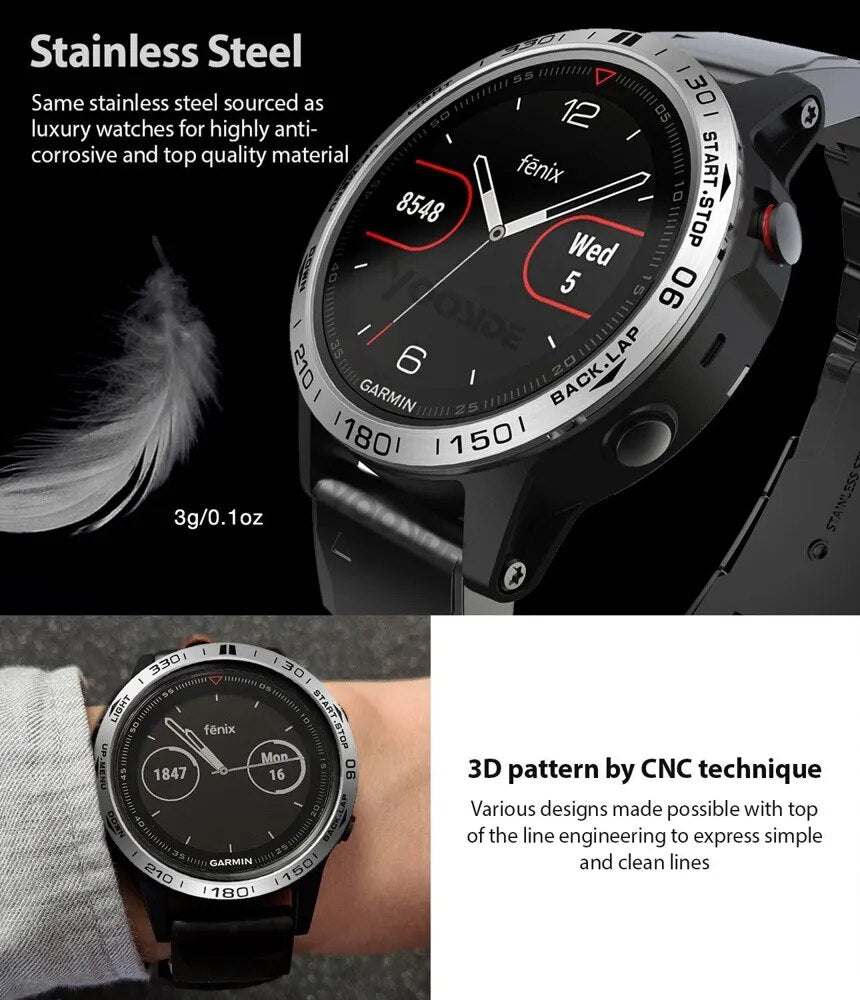 Deksel til Garmin Fenix 7 / 6 / 5 Ring Bezel Styling