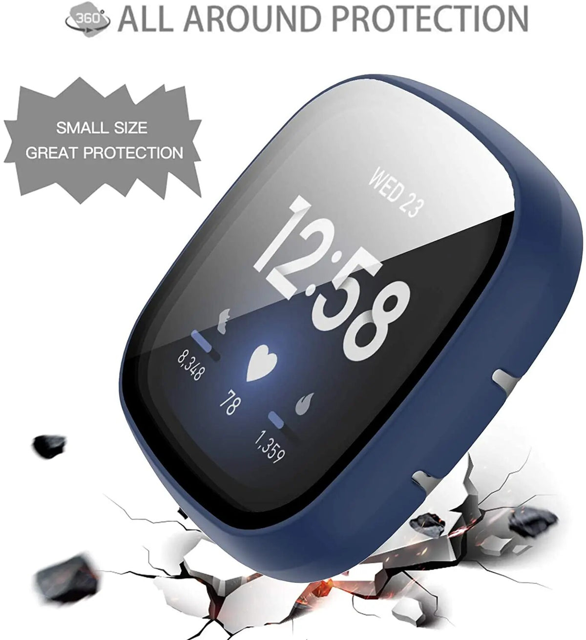 Deksel til Fitbit Sense og Versa 3 hard PC med HD glass