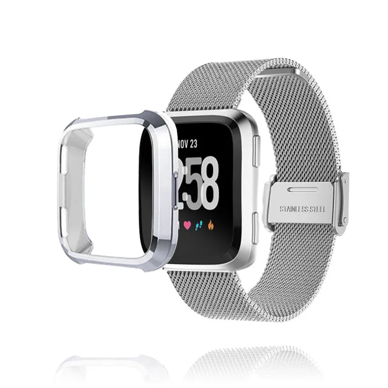 Deksel til Fitbit Versa og Sense med metallreim og bumper (Versjon A)