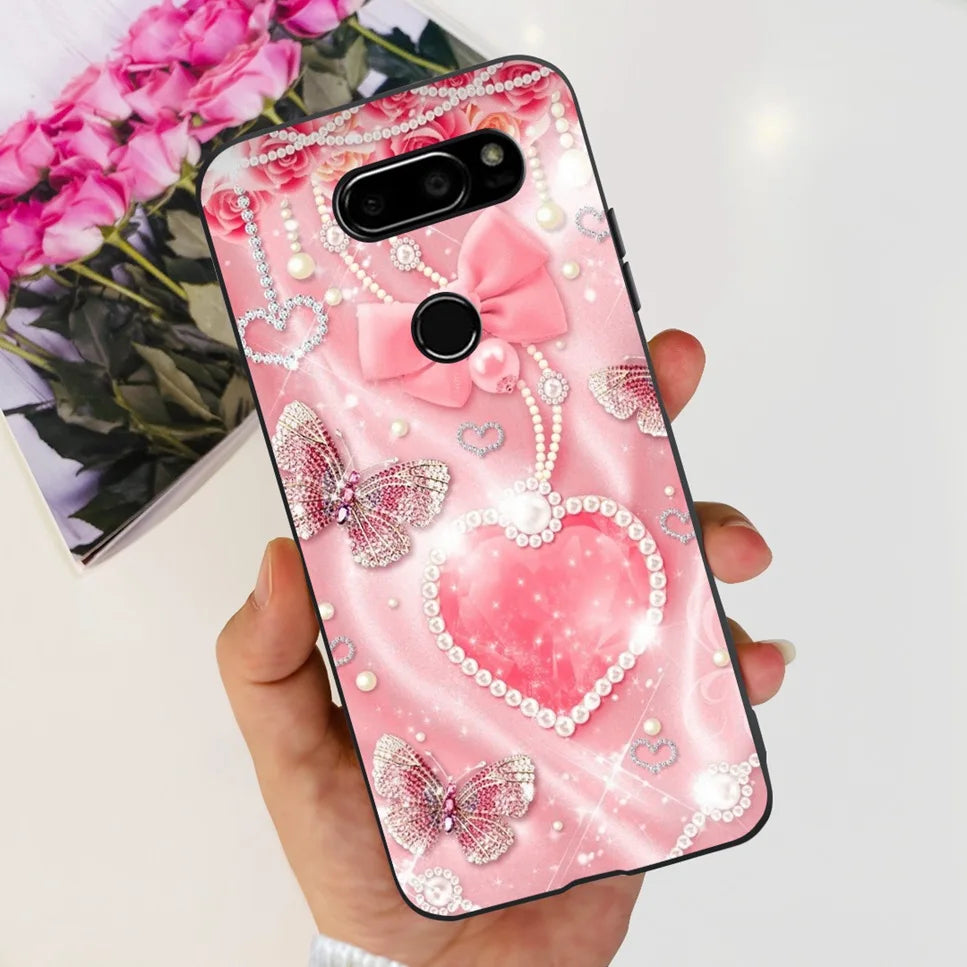 Deksel til LG V30 2017 Case Cute Cartoon Print Flower Soft Silicone TPU Black Cover For LG v30 H930 6.0" Bumper Phone Case Funda