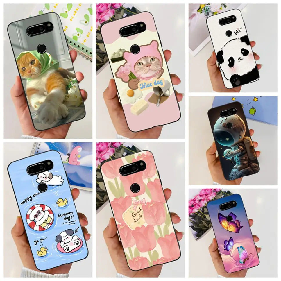 Deksel til LG V30 2017 Case Cute Cartoon Print Flower Soft Silicone TPU Black Cover For LG v30 H930 6.0" Bumper Phone Case Funda