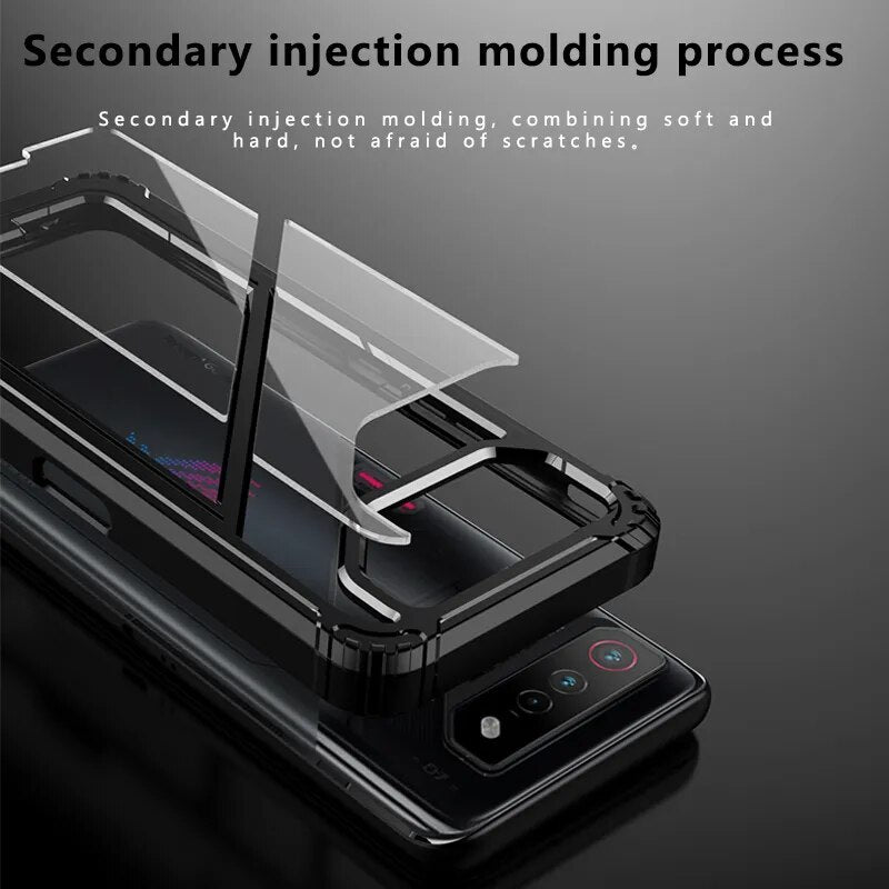 Deksel til Asus ROG Phone 7 Ultimate Rog7 Hard PC + TPU Hybrid Protective Clear Phone Cover W/ Foldable Stand Capas