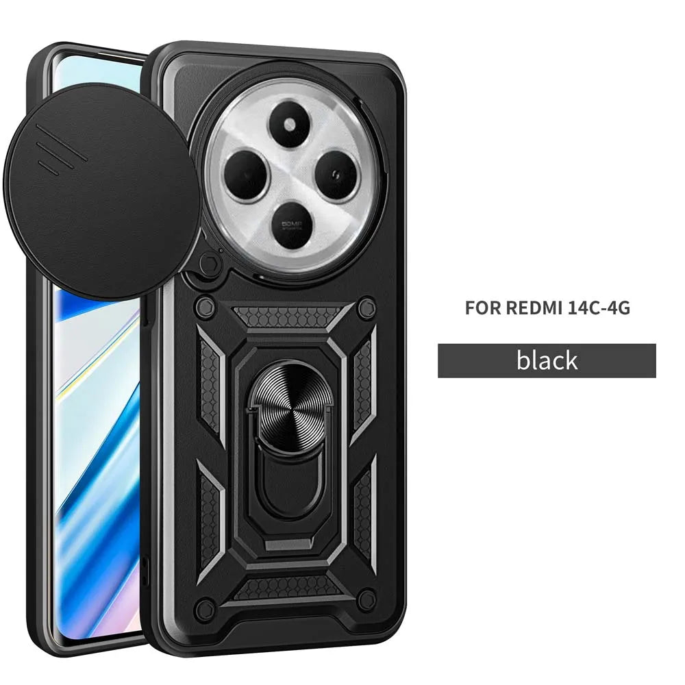 Deksel til Xiaomi Redmi 14C 4G Car Holder Phone deksel For Redmi 14C Camera Lens Protection Fundas