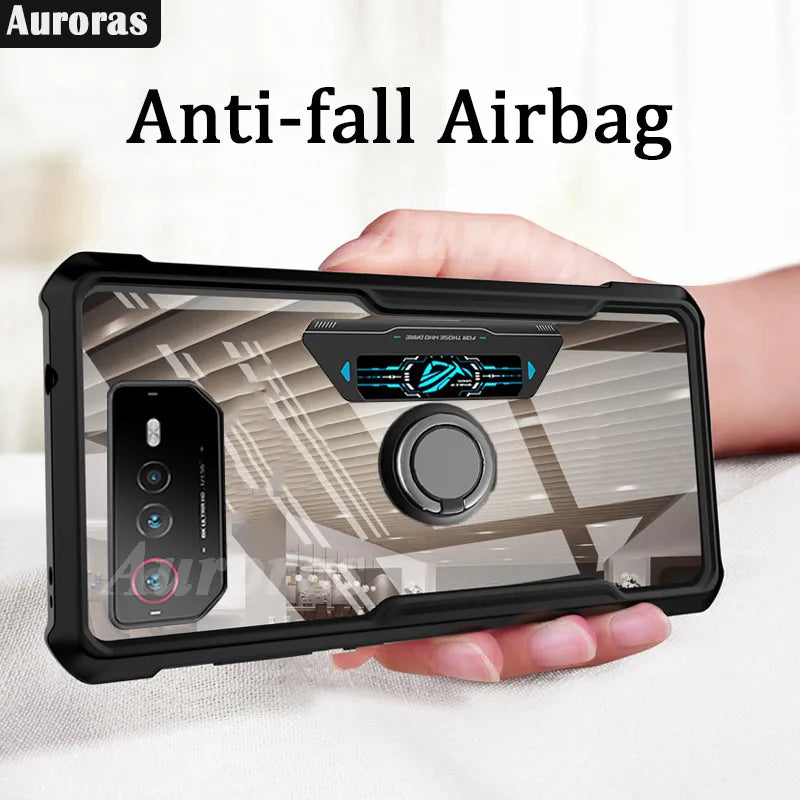 Deksel til Asus Rog Phone 6 Pro 6D Case Shockproof Clear With Ring Tempered Film Soft Frame Cover Rog Phone 7 Pro Ultimate