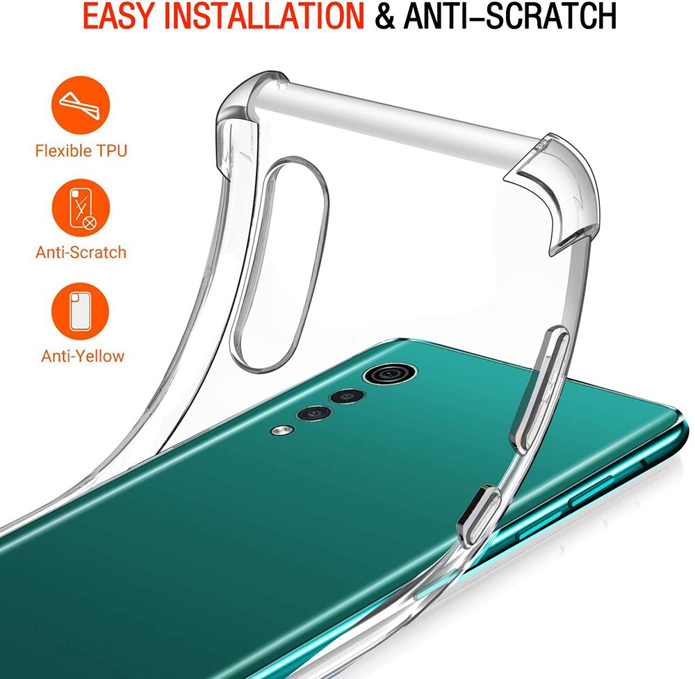 Deksel til LG Velvet 5G,Shockproof Clear Silicone Case For LG Stylo 6 5 K71 K61 K50 Q60 K50S K22 K42 5G Soft TPU Back Phone Cover
