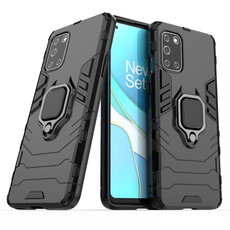 Deksel til OnePlus 8T 9 8 7 Pro 9R 10R Nord CE 2 Lite N20 N10 5G Hard PC TPU Bumper Metal Ring Stand Back Cover