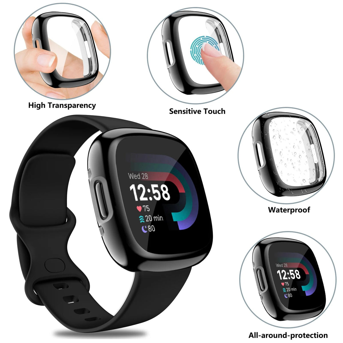 Deksel til Fitbit Versa og Sense heldekkende myk bumper
