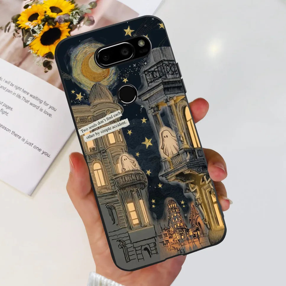 Deksel til LG V30 2017 Case Cute Cartoon Print Flower Soft Silicone TPU Black Cover For LG v30 H930 6.0" Bumper Phone Case Funda