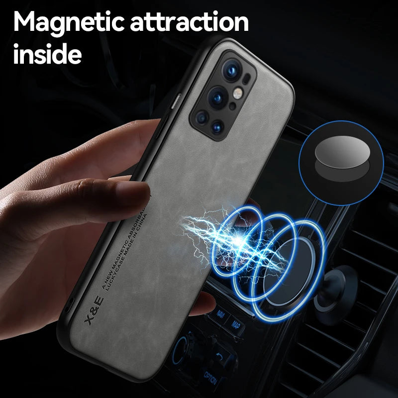 Deksel til Oneplus 8 9 7 Pro Case Leather Texture Car Magnetic Stand Holder Phone Case For One Plus 9RT 7T 8T Nord 9 Pro RT Back Cover