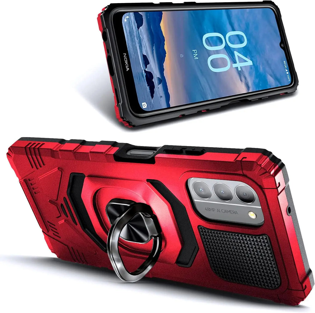 Deksel til Nokia G310 5G / Nokia G42 hybrid panserdeksel med ringstativ og herdet glass