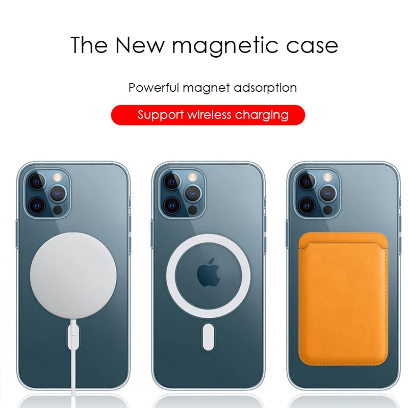 Deksel til iPhone 14 13 12 11 15 Pro Max Mini XS XR 7 8 Plus SE iPhone Transparent Magnetic Macsafe deksel
