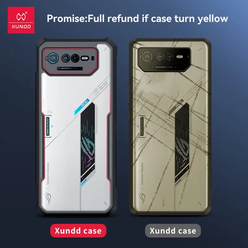 Deksel til ASUS ROG Phone 6 7 Pro Phone 6D Ultimate Case,PC&TPU Airbags Shockproof Bumper Shell,Back Transparent