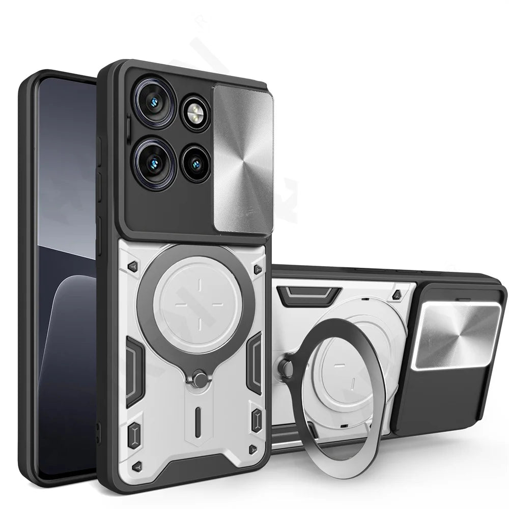 Deksel til Motorola Moto Edge 50 40 Neo Pro Fusion G55 G85 G85 G84 5G Magnetic Rota Camera Slide Protector Ring 360 Stand Cover