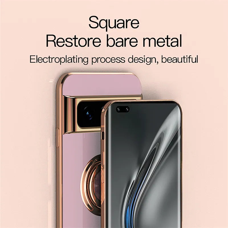 Deksel til Google Pixel 8 7 Pro 7A 6A 5A Metal Ring Magnetic Holder Stand Soft Back Cover