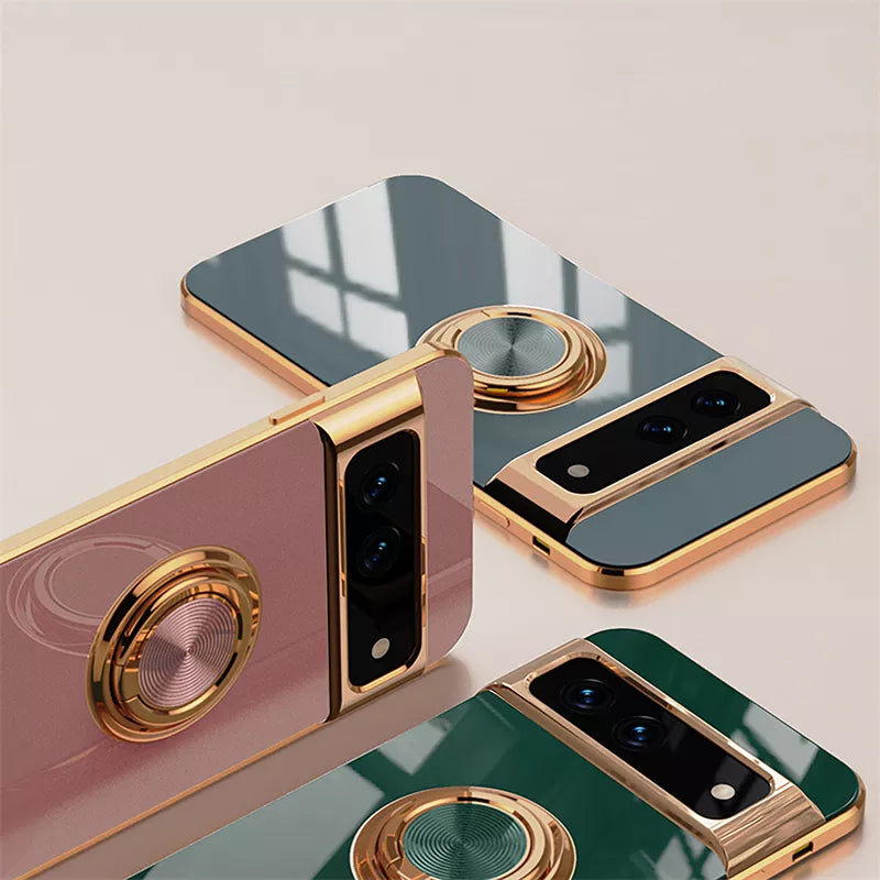 Deksel til Google Pixel 8 7 Pro 7A 6A 5A Metal Ring Magnetic Holder Stand Soft Back Cover