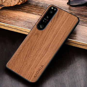 Deksel til Sony Xperia 5 10 1 VI V IV III ACE II Pro-I Case Wood Texture PU Leather Soft Shockproof Cover Anti-fingerprint Shell Fundas