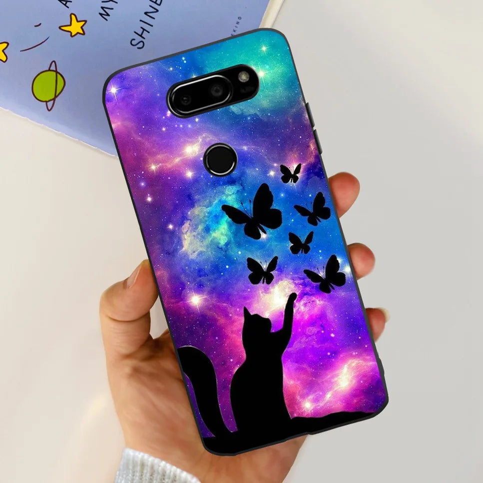 Deksel til LG V30 2017 Case Cute Cartoon Print Flower Soft Silicone TPU Black Cover For LG v30 H930 6.0" Bumper Phone Case Funda