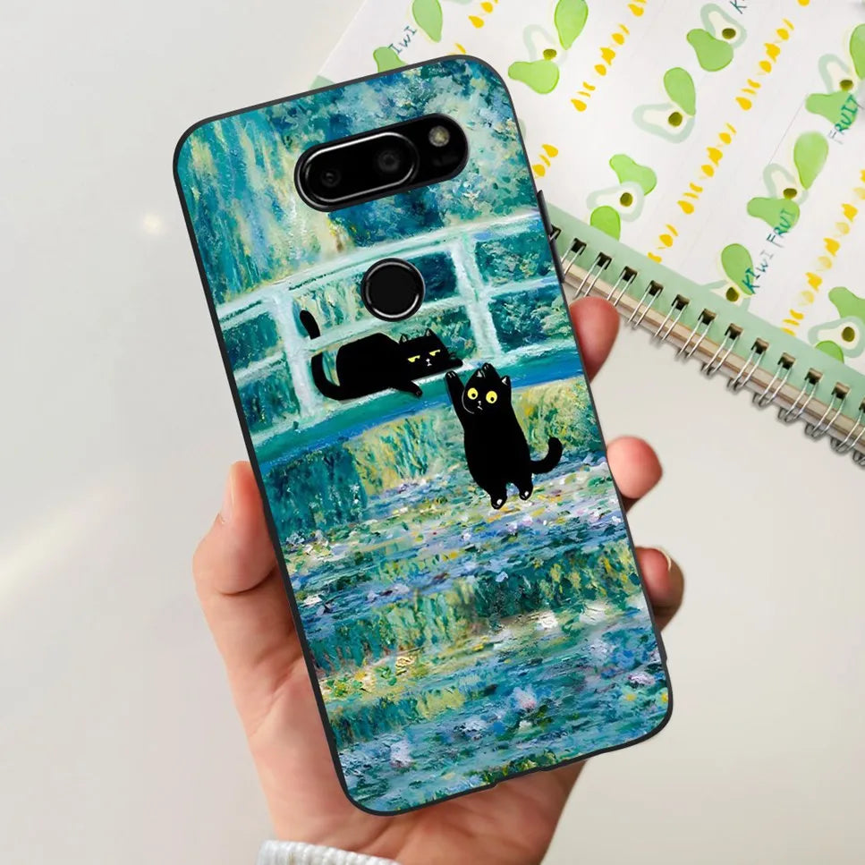 Deksel til LG V30 2017 Case Cute Cartoon Print Flower Soft Silicone TPU Black Cover For LG v30 H930 6.0" Bumper Phone Case Funda