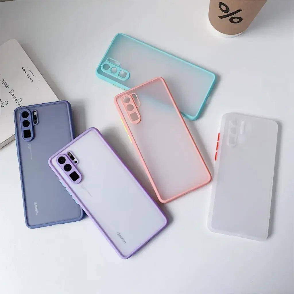 Deksel til Huawei P20 P30 P40 Mate 20 Pro Honor 20 Matte Translucent Shockproof Back Cover Case