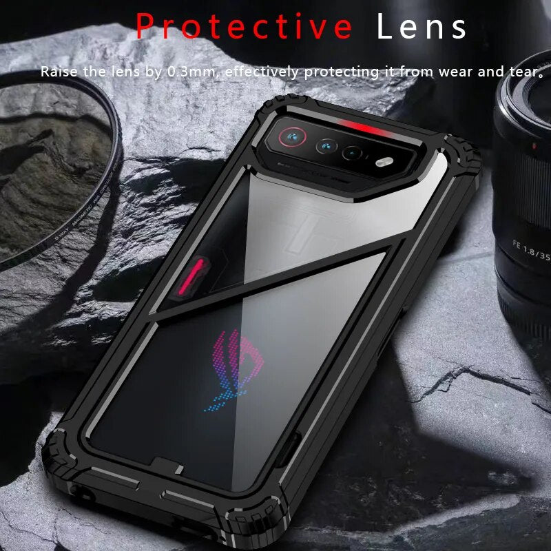Deksel til Asus ROG Phone 7 Ultimate Rog7 Hard PC + TPU Hybrid Protective Clear Phone Cover W/ Foldable Stand Capas