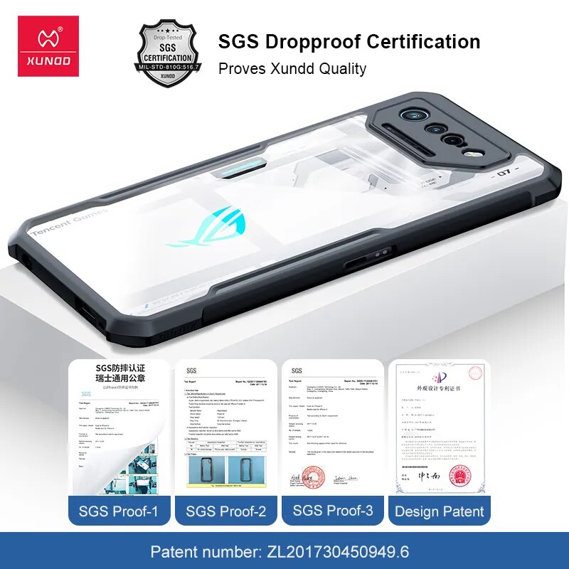Deksel til ASUS ROG Phone 7 6 Pro Phone 7 Ultimate Case,PC&TPU Airbags Shockproof Shell,Back Transparent Lens Protection Cover