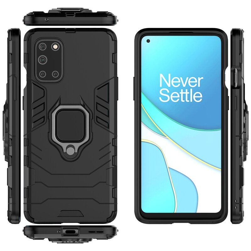 Deksel til OnePlus 8T 9 8 7 Pro 9R 10R Nord CE 2 Lite N20 N10 5G Hard PC TPU Bumper Metal Ring Stand Back Cover