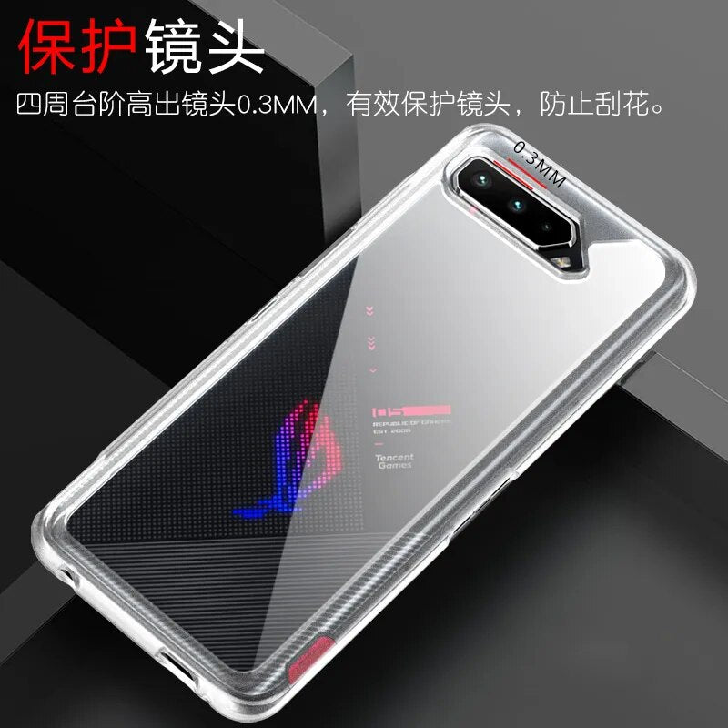Deksel til Asus ROG Phone 5 Ultimate 5s Pro 6 6D 7 Pro Case Ultra-thin Soft TPU Frame Transparent Acrylic Shockproof Back Cover Fundas