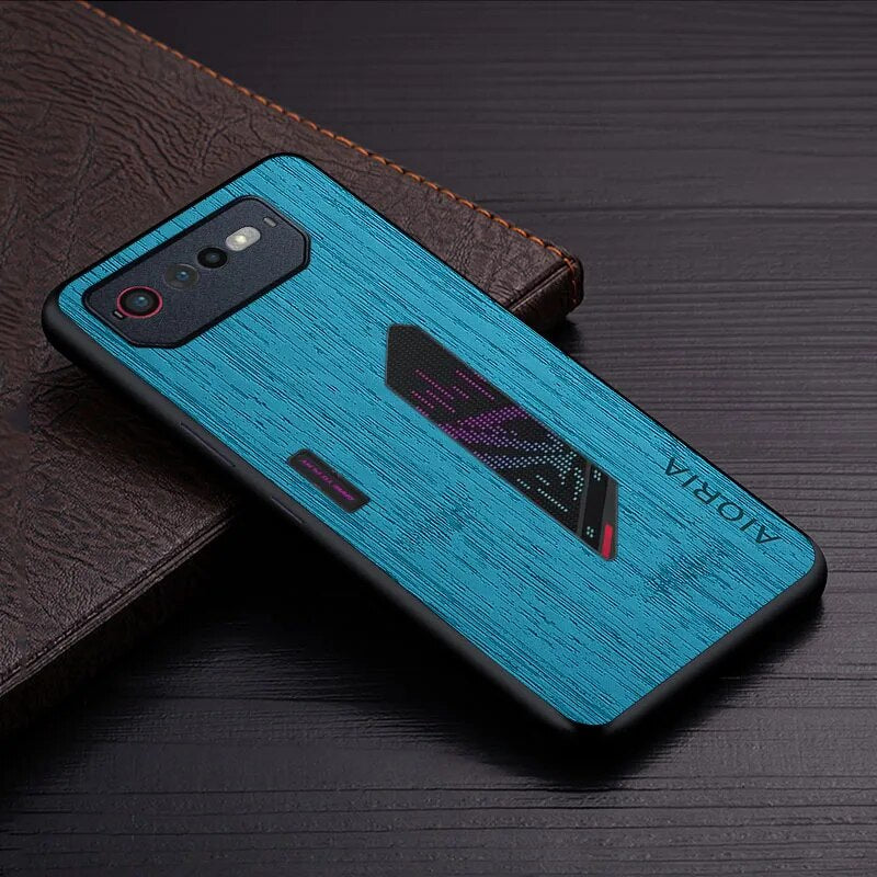 Deksel til Asus ROG Phone 6 funda bamboo wood pattern Leather phone cover Luxury coque for Asus ROG Phone 6 case