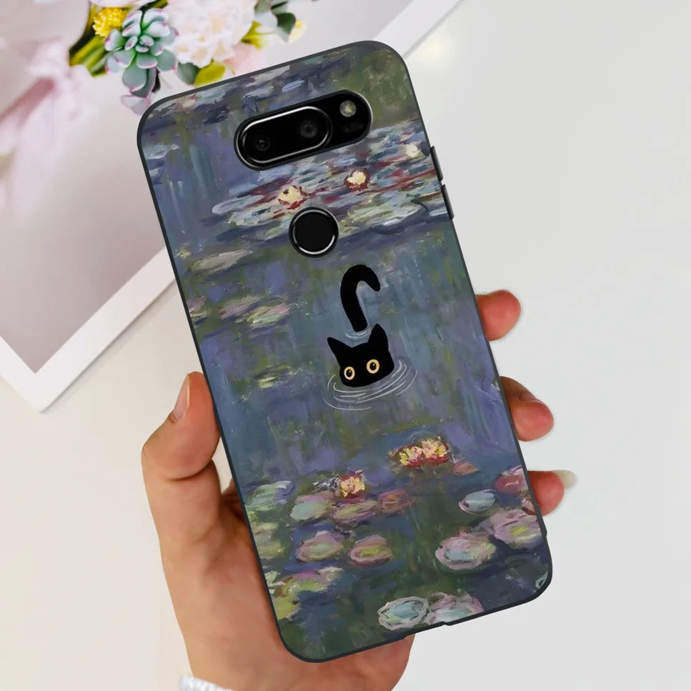 Deksel til LG V30 2017 Case Cute Cartoon Print Flower Soft Silicone TPU Black Cover For LG v30 H930 6.0" Bumper Phone Case Funda