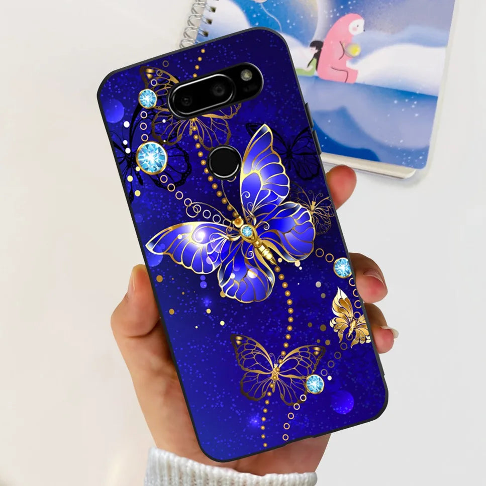 Deksel til LG V30 2017 Case Cute Cartoon Print Flower Soft Silicone TPU Black Cover For LG v30 H930 6.0" Bumper Phone Case Funda
