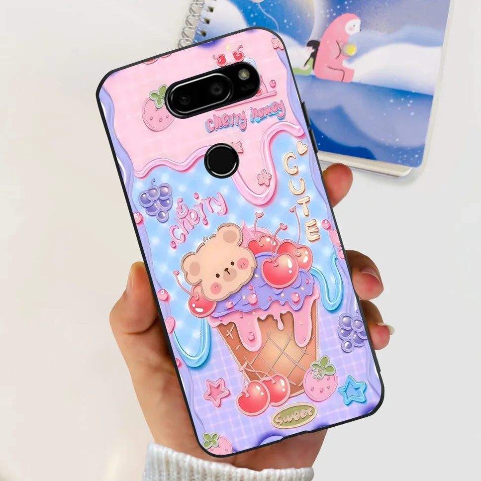 Deksel til LG V30 2017 Case Cute Cartoon Print Flower Soft Silicone TPU Black Cover For LG v30 H930 6.0" Bumper Phone Case Funda