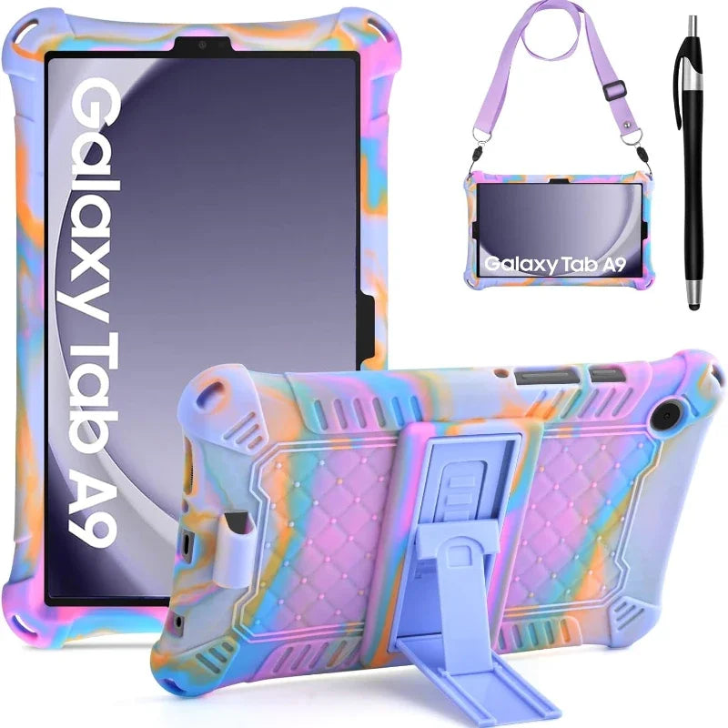 Deksel til Samsung Galaxy Tab A9+11"plus 2023 SM-X210 X215 X216 A9 8.7 SM-X110/X115 støtsikkert silikondeksel med stativ for barn