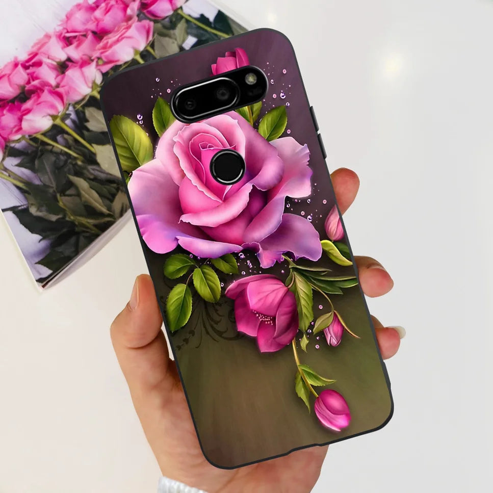 Deksel til LG V30 2017 Case Cute Cartoon Print Flower Soft Silicone TPU Black Cover For LG v30 H930 6.0" Bumper Phone Case Funda