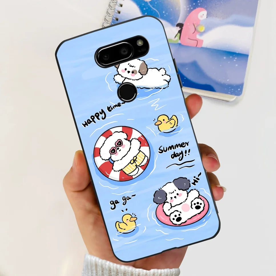 Deksel til LG V30 2017 Case Cute Cartoon Print Flower Soft Silicone TPU Black Cover For LG v30 H930 6.0" Bumper Phone Case Funda