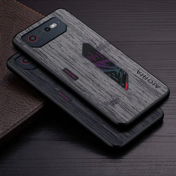 Deksel til Asus ROG Phone 6 funda bamboo wood pattern Leather phone cover Luxury coque for Asus ROG Phone 6 case