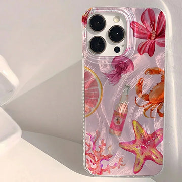 Deksel til iPhone 17 16 15 14 13 12 11 Pro Max Air 16E XS X XR 7 8Plus SE2 Pink Heart Starfish Coral Jellyfish Pattern Cover