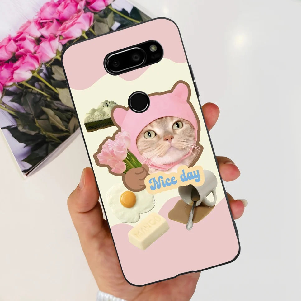 Deksel til LG V30 2017 Case Cute Cartoon Print Flower Soft Silicone TPU Black Cover For LG v30 H930 6.0" Bumper Phone Case Funda
