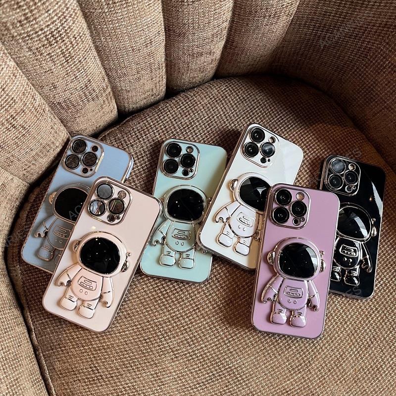 Deksel til Motog60 Astronaut Holder Luxury Plating Case For Motorola Moto G60 G50 G30 G20 G10 G22 G52 G9 Play E7 Plus Silicone Stand Cover