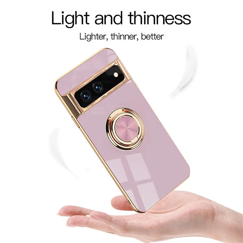 Deksel til Google Pixel 8 7 Pro 7A 6A 5A Metal Ring Magnetic Holder Stand Soft Back Cover