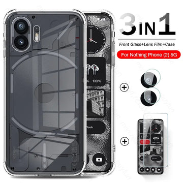 Deksel til NothingPhone2 Case + Camera Lens Screen Protector Tempered Glass For Nothing Phone (2) Phone2 Two 5G Soft TPU Protect Funda