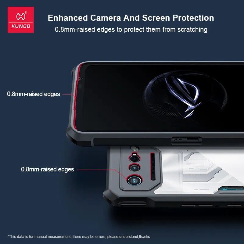 Deksel til ASUS ROG Phone 7 6 Pro Phone 7 Ultimate Case,PC&TPU Airbags Shockproof Shell,Back Transparent Lens Protection Cover