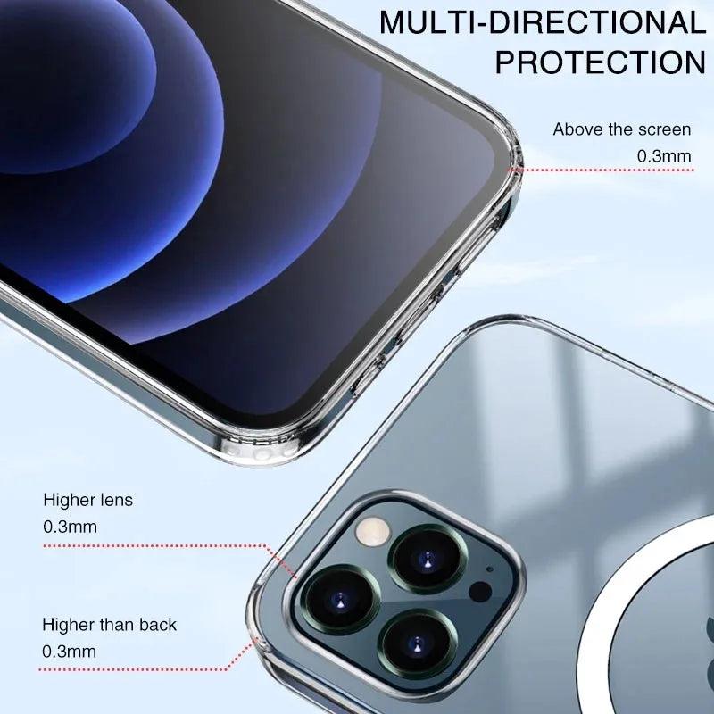 Deksel til iPhone 14 13 12 11 15 Pro Max Mini XS XR 7 8 Plus SE iPhone Transparent Magnetic Macsafe deksel