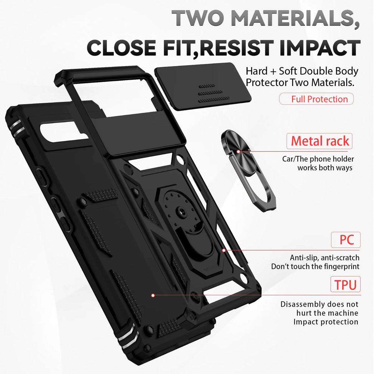 Deksel til Google Pixel 6A 6 7 Pro Metal Ring Holder Camera Lens Protection Back Cover