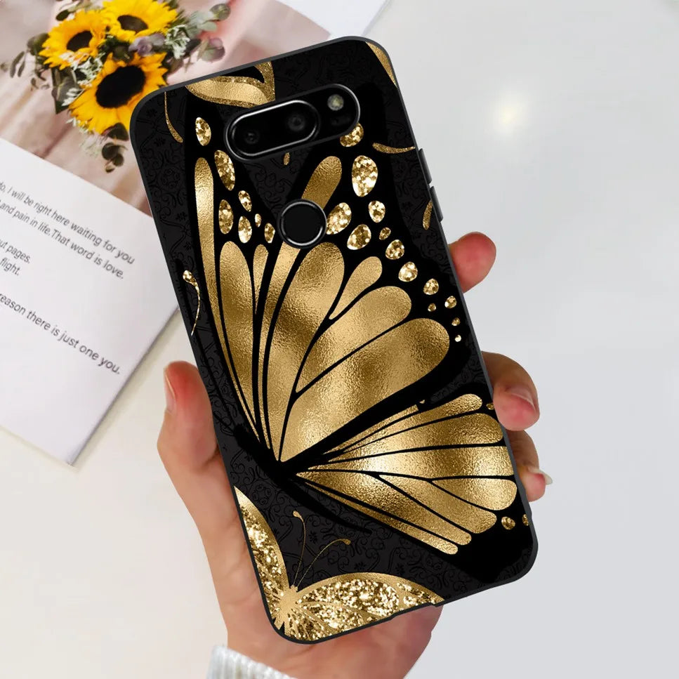 Deksel til LG V30 2017 Case Cute Cartoon Print Flower Soft Silicone TPU Black Cover For LG v30 H930 6.0" Bumper Phone Case Funda