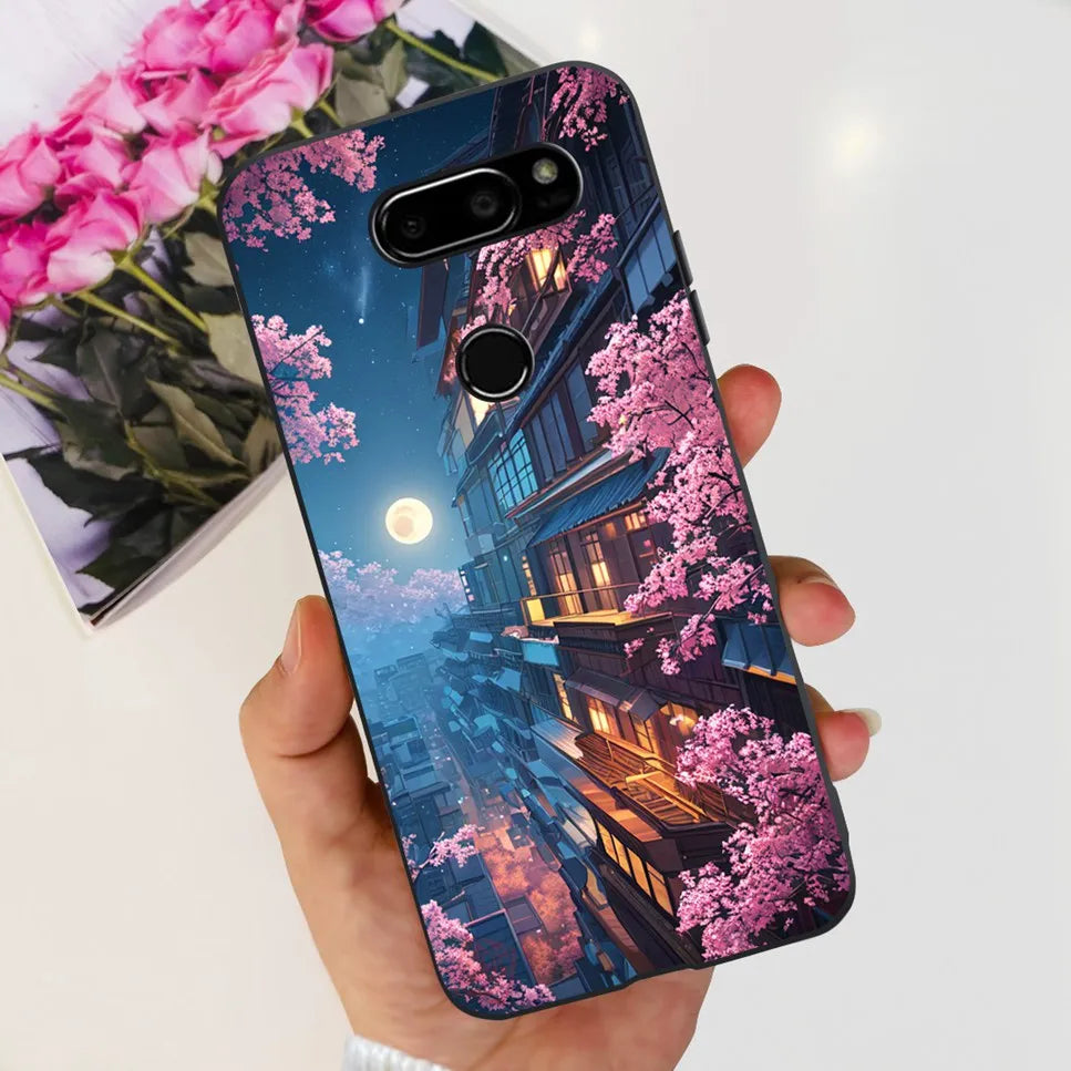 Deksel til LG V30 2017 Case Cute Cartoon Print Flower Soft Silicone TPU Black Cover For LG v30 H930 6.0" Bumper Phone Case Funda