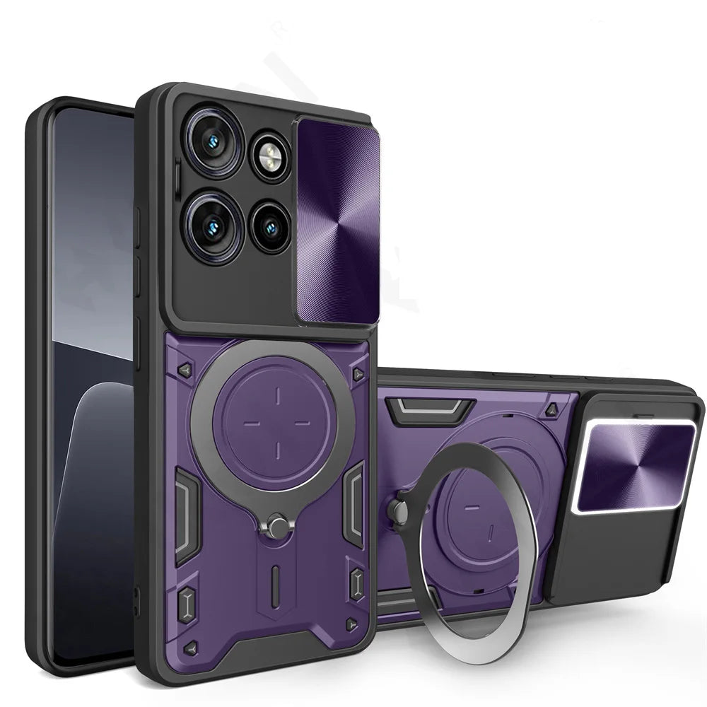 Deksel til Motorola Moto Edge 50 40 Neo Pro Fusion G55 G85 G85 G84 5G Magnetic Rota Camera Slide Protector Ring 360 Stand Cover